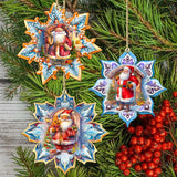 Santa's Greetings Snowflake Wooden Ornaments Set of 3 by G. Debrekht - Christmas Decor - 8090147-S3