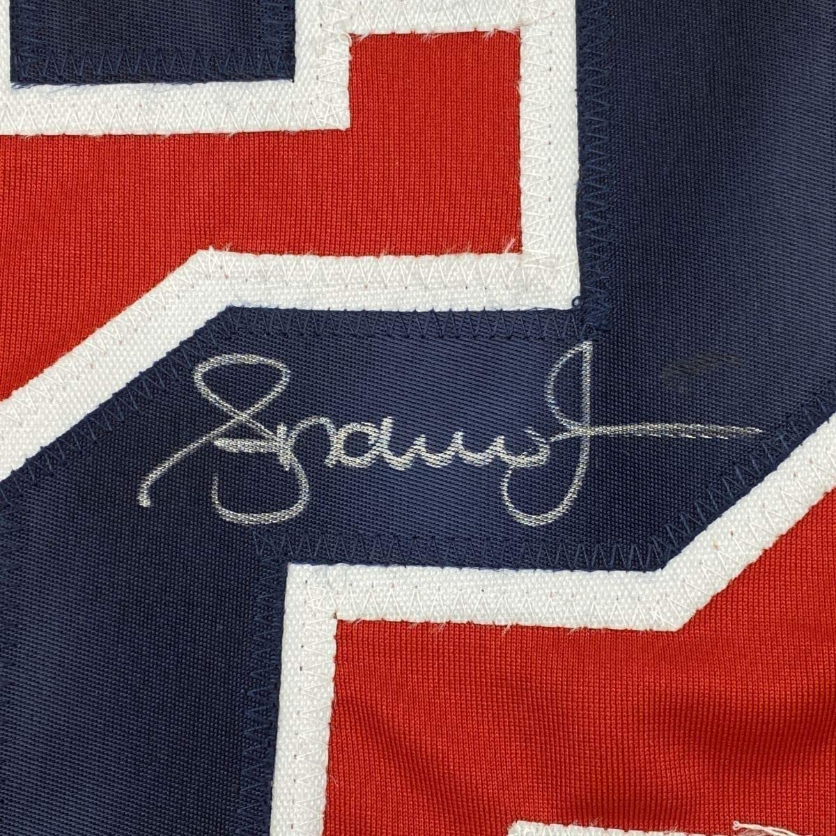 Camiseta de béisbol enmarcada, autografiada y firmada por Andruw Jones, 35 x 39, color rojo Atlanta, con certificado de autenticidad de PSA y ADN.