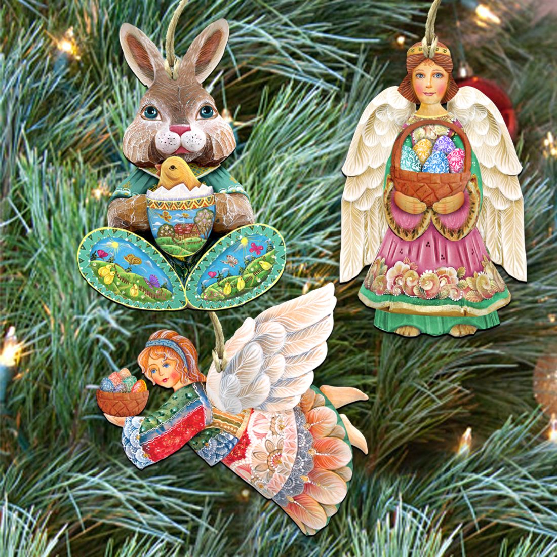 Easter Bunny Family Wooden Ornaments Set of 3 by G. DeBrekht - Easter Spring Décor - 8100018S3