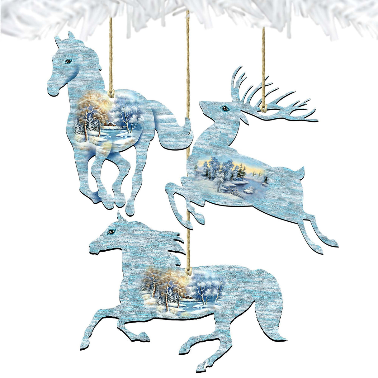 Wildlife Wooden Ornaments Set of 3 by G. DeBrekht - Wildlife Holiday Décor - 8100041S3