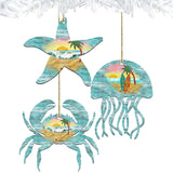 Coastal Wooden Ornaments-Starfish,Jellyfish,Crab-Set of 3 by G. DeBrekht - Coastal Holiday Décor - 8100046S3