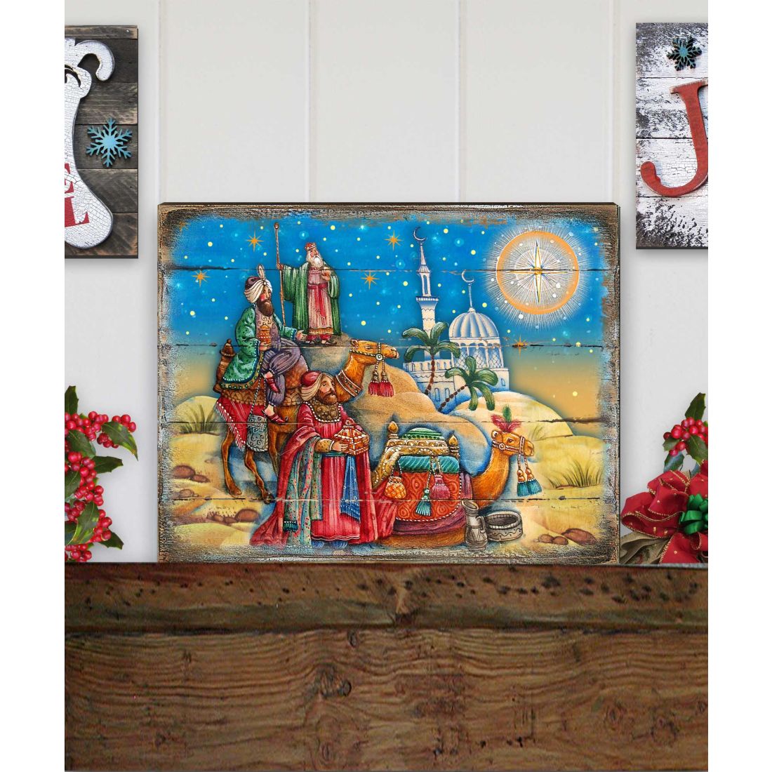 Arte mural de madera de la Natividad de los Reyes Magos de G. DeBrekht - Decoración navideña - 8173853B