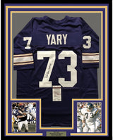 Framed Autographed/Signed Ron Yary HOF 01  35x39 Minnesota Vikings Purple Football Jersey JSA COA