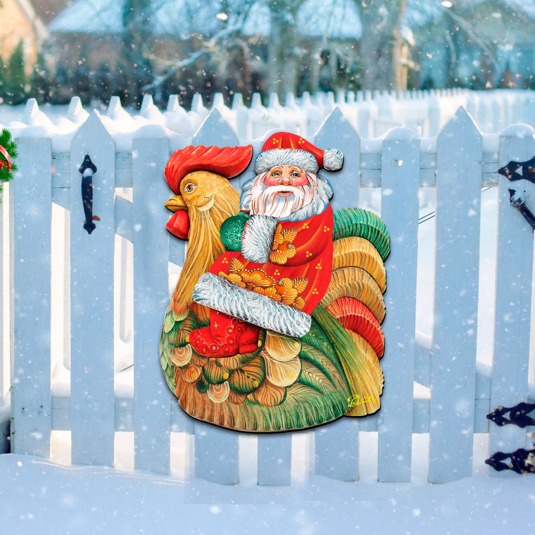 Decoración navideña para puerta con gallo de Papá Noel de G. DeBrekht - Decoración navideña con muñeco de nieve de Papá Noel - 8111340H