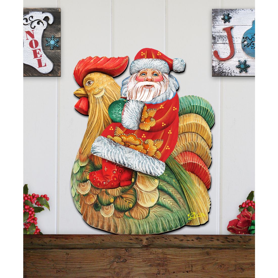Decoración navideña para puerta con gallo de Papá Noel de G. DeBrekht - Decoración navideña con muñeco de nieve de Papá Noel - 8111340H