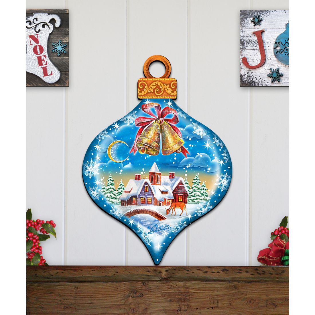 Adorno navideño para puerta con forma de gota de invierno de G. DeBrekht - Decoración navideña de Papá Noel y muñeco de nieve - 8112182H