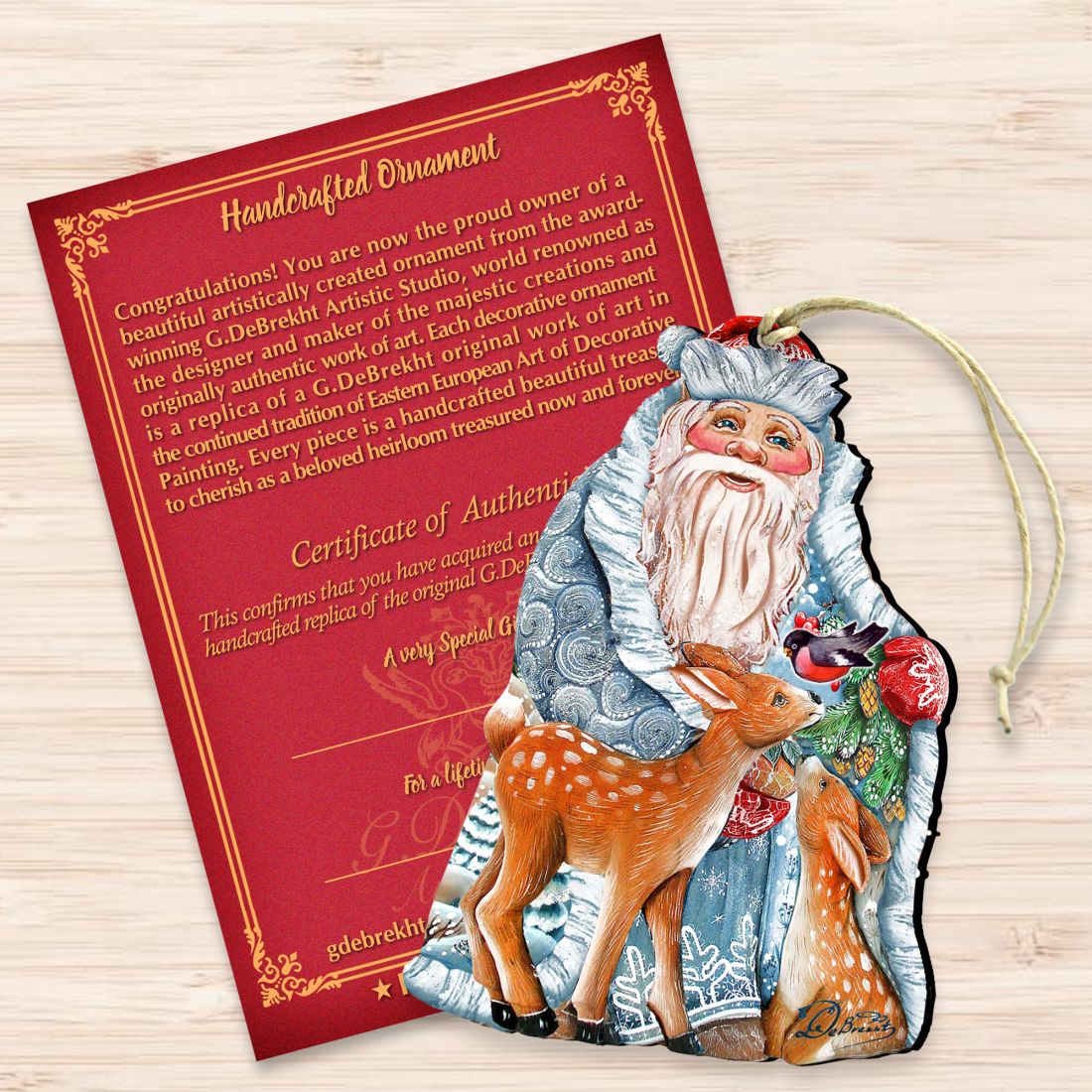 Adornos navideños de madera "Tesoro invernal" de G. DeBrekht - Decoración navideña de Papá Noel y muñeco de nieve - 8114500