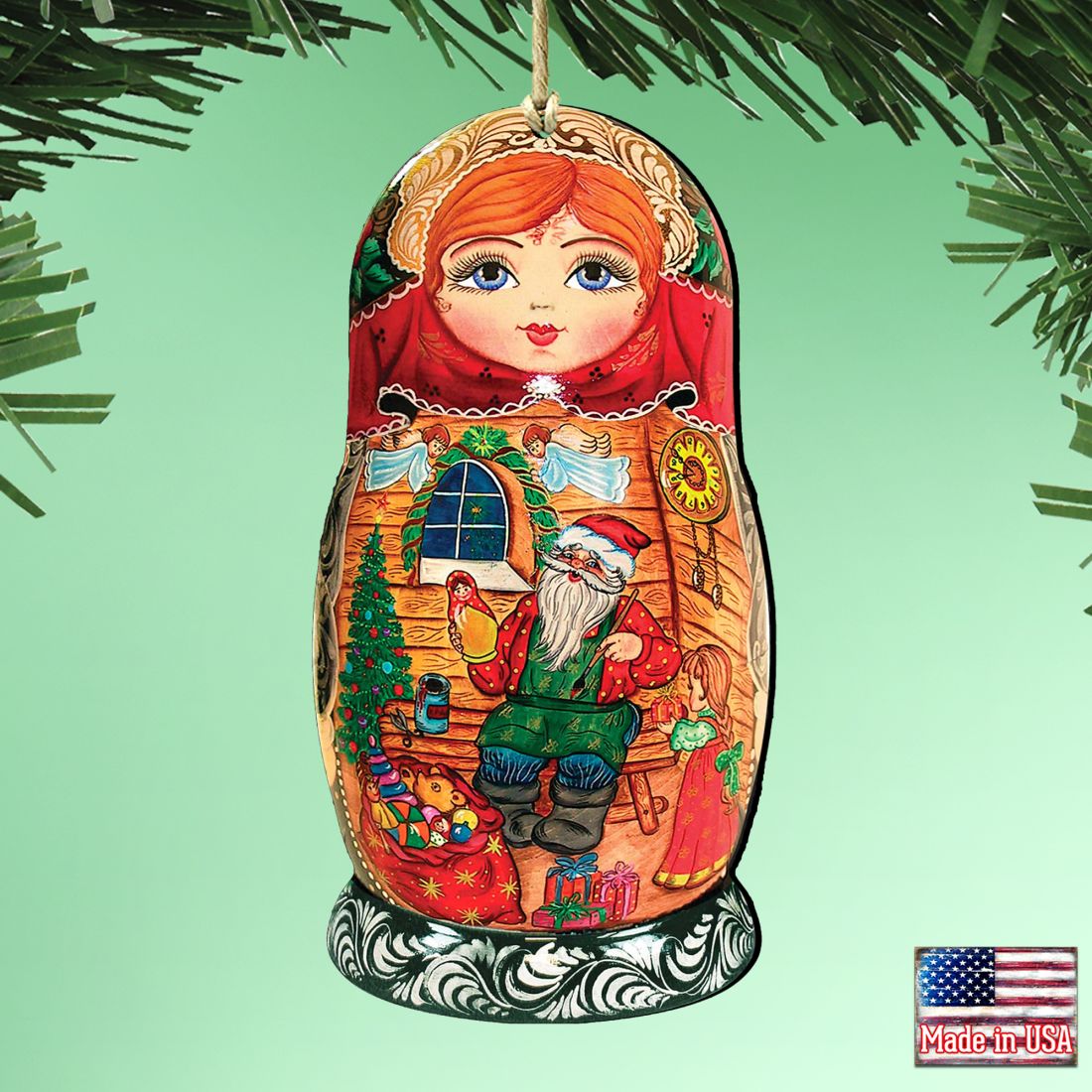 Nesting Doll Wooden Ornaments by G. DeBrekht - Christmas Santa Snowman Decor - 8115015