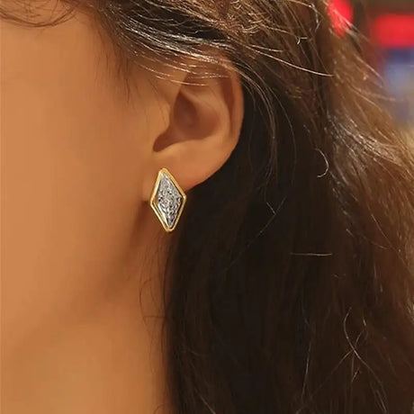 Rhombus Earrings Female Two-tone Geometric Design - Lootquake