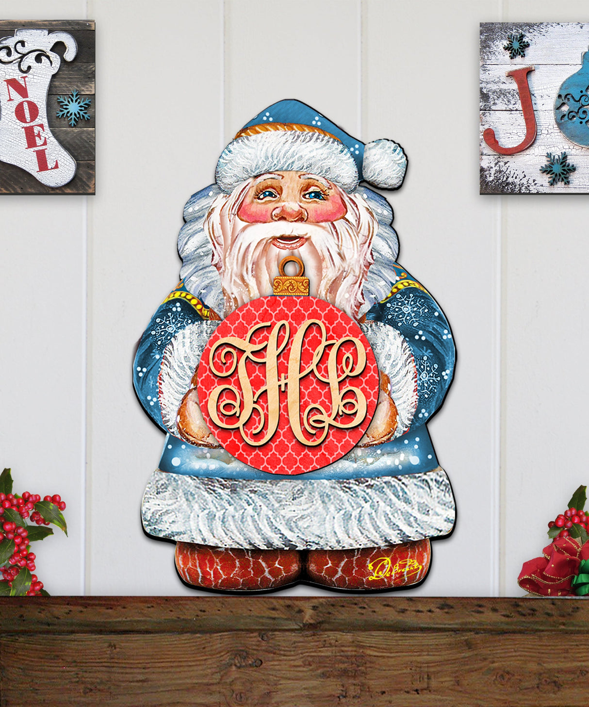 Custom Letter Monogram Santa Door Hanger by G. DeBrekht - Christmas Santa Snowman Décor - 8117810G-10H