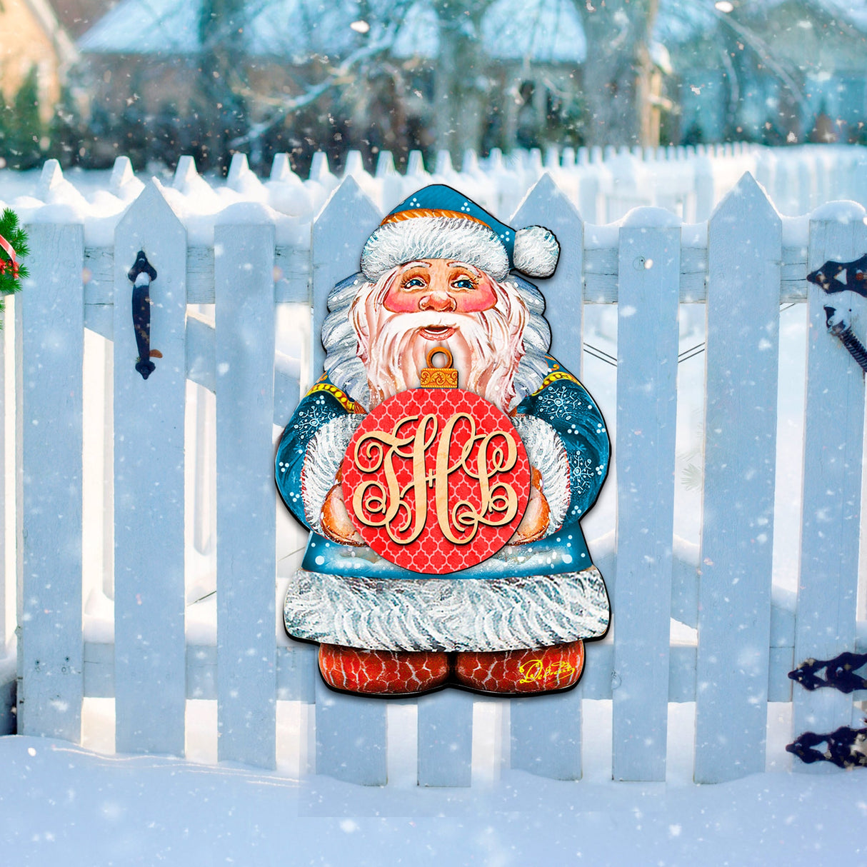 Custom Letter Monogram Santa Door Hanger by G. DeBrekht - Christmas Santa Snowman Décor - 8117810G-10H