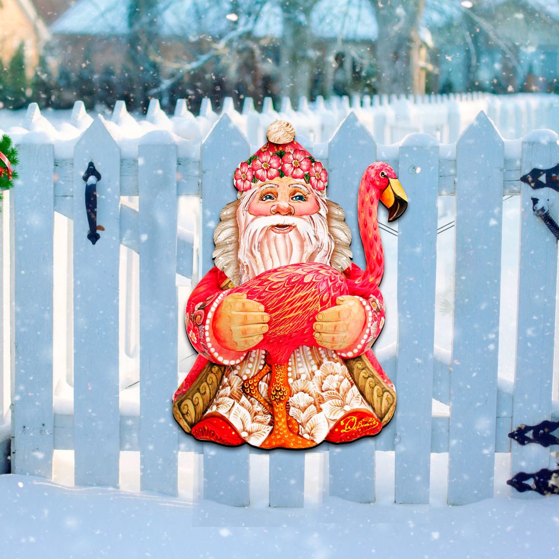 Flamingo Santa Tropical Door Decor by G. DeBrekht - Christmas Santa Snowman Decor - 8117835H
