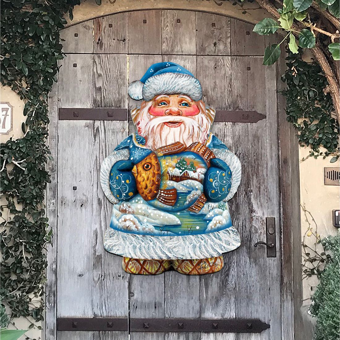Goldfish Santa Christmas Door Decor by G. DeBrekht - Christmas Santa Snowman Decor - 8118201H