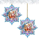 Santa with Reindeer Snowflake Wooden Ornaments by G. Debrekht - Christmas Santa Snowman Decor - 8688405