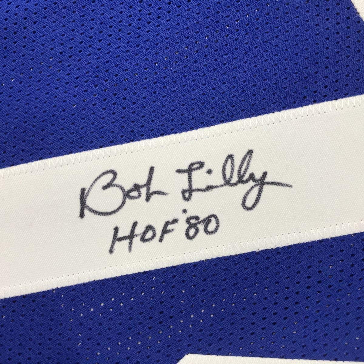 Autographed/Signed Bob Lilly HOF 80 Dallas Retro Blue Football Jersey JSA COA