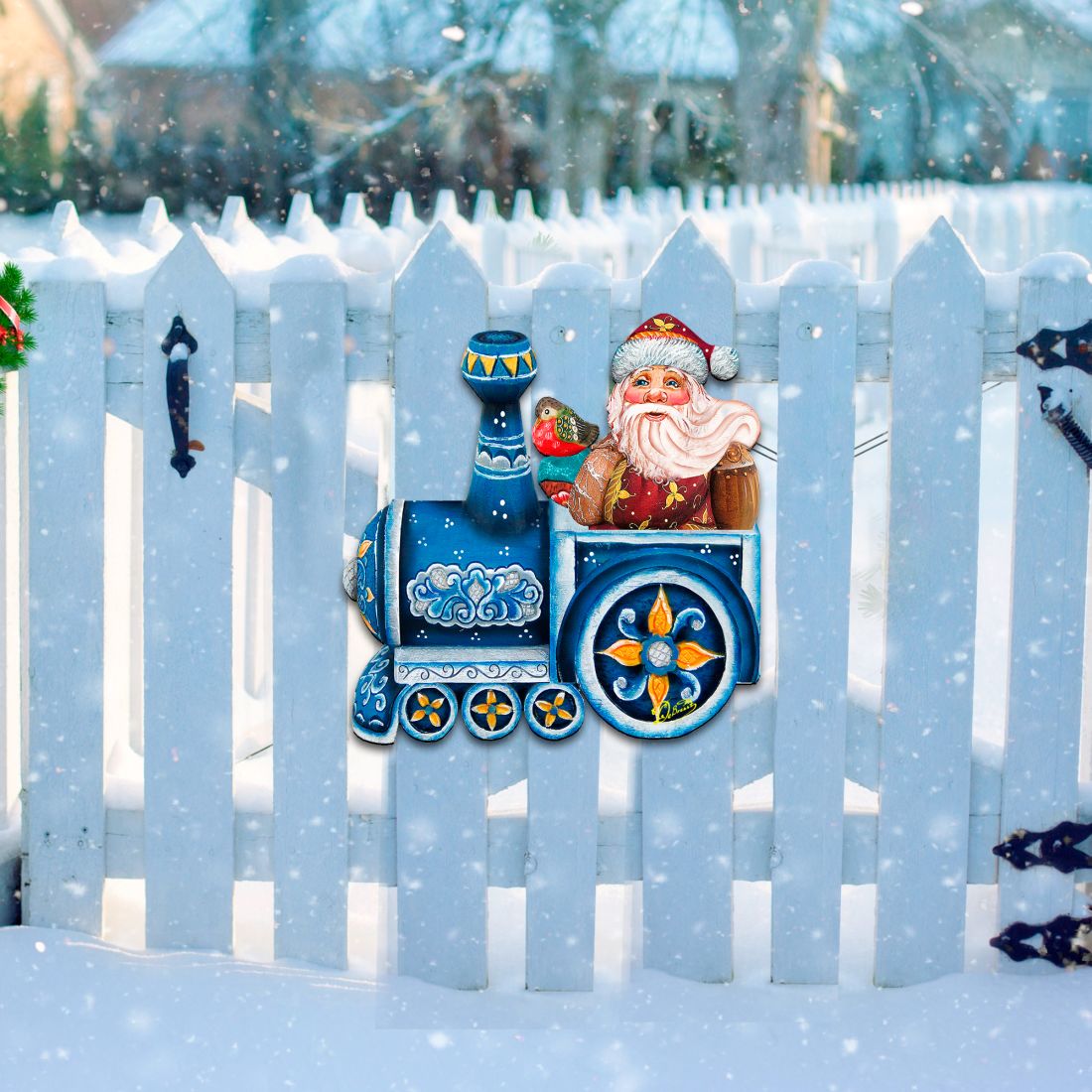 Decoración navideña para puerta con Papá Noel en tren de G. DeBrekht - Decoración navideña con muñeco de nieve de Papá Noel - 8129211H