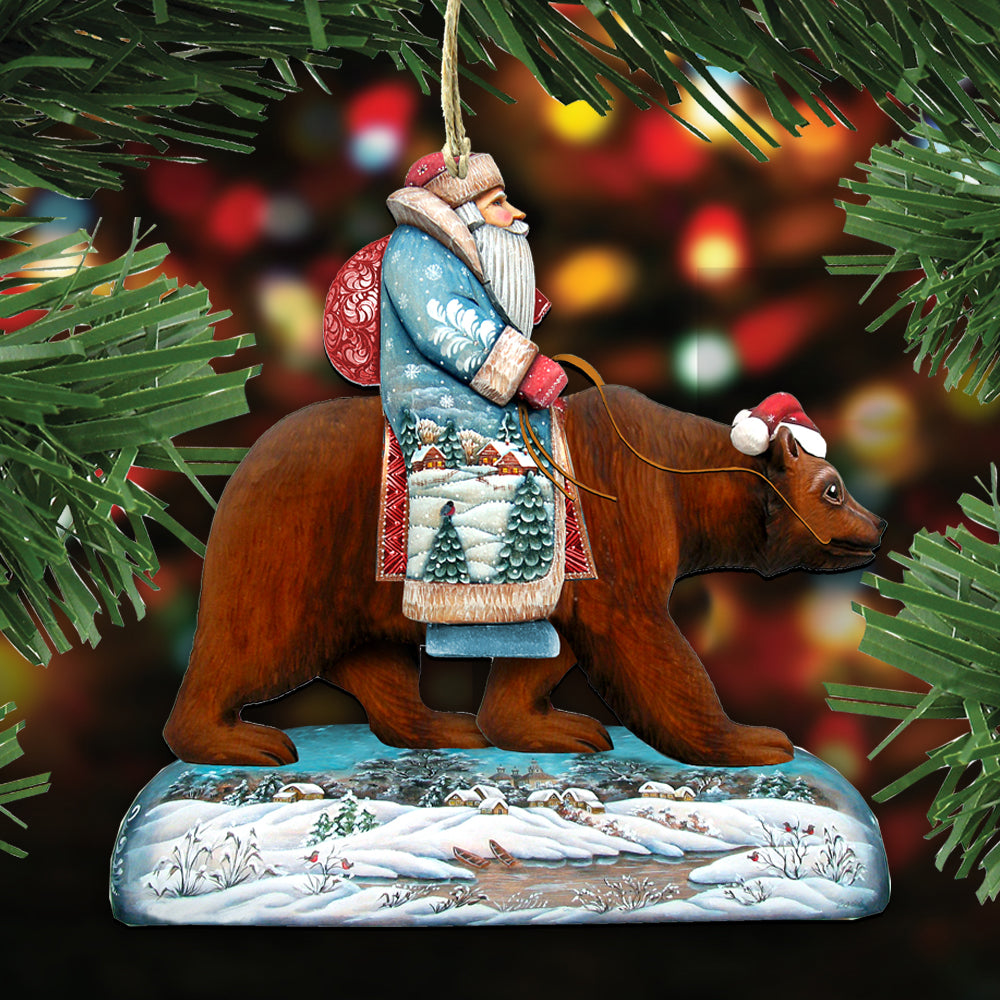 Adornos de madera de Papá Noel cabalgando (juego de 3) de G. DeBrekht - Decoración navideña de Papá Noel y muñeco de nieve - 8100016S3
