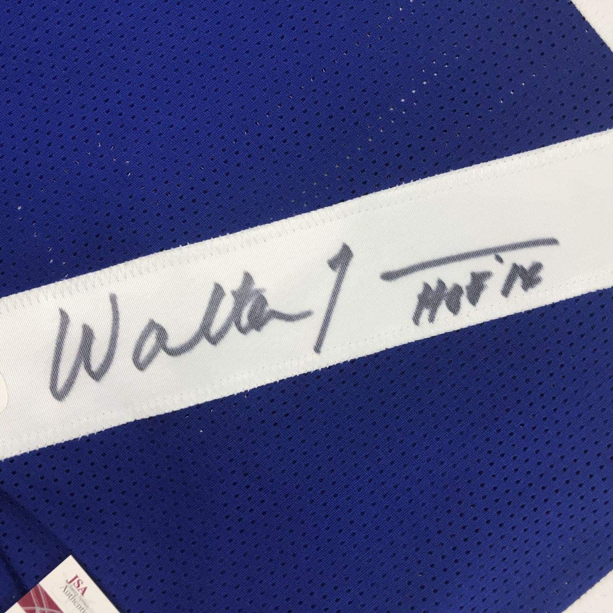 Autographed/Signed Walter Jones HOF 14 Seattle Blue Football Jersey JSA COA