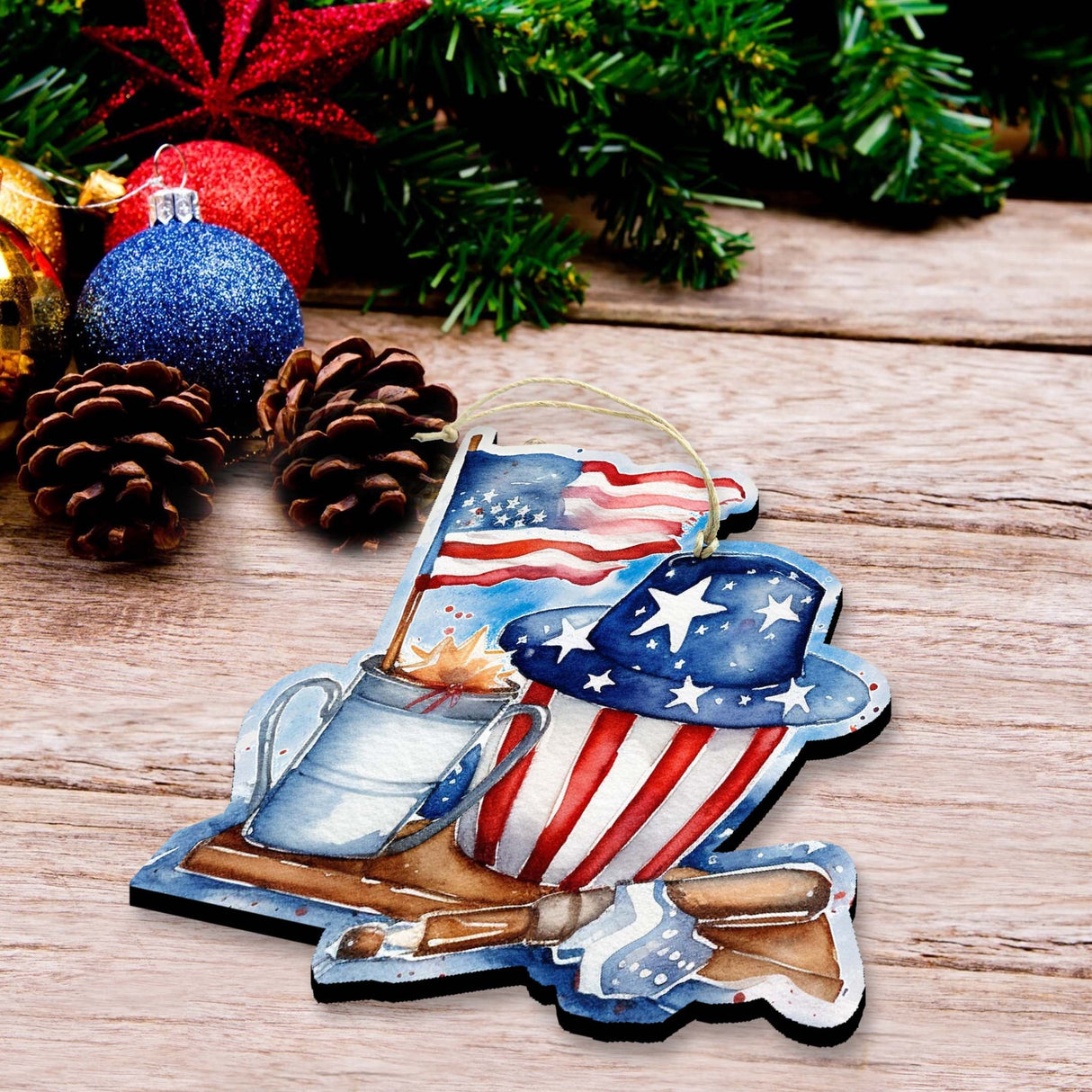 American Farmhouse Decorative Wooden Ornaments Set of 3 by G. Debrekht - Patriotic Decor - 8091001-S3