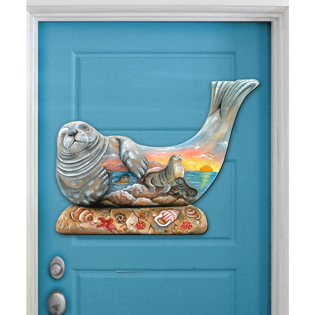 Decoración para puerta de casa de playa con leones marinos de G. DeBrekht - Decoración costera navideña - 8158914H