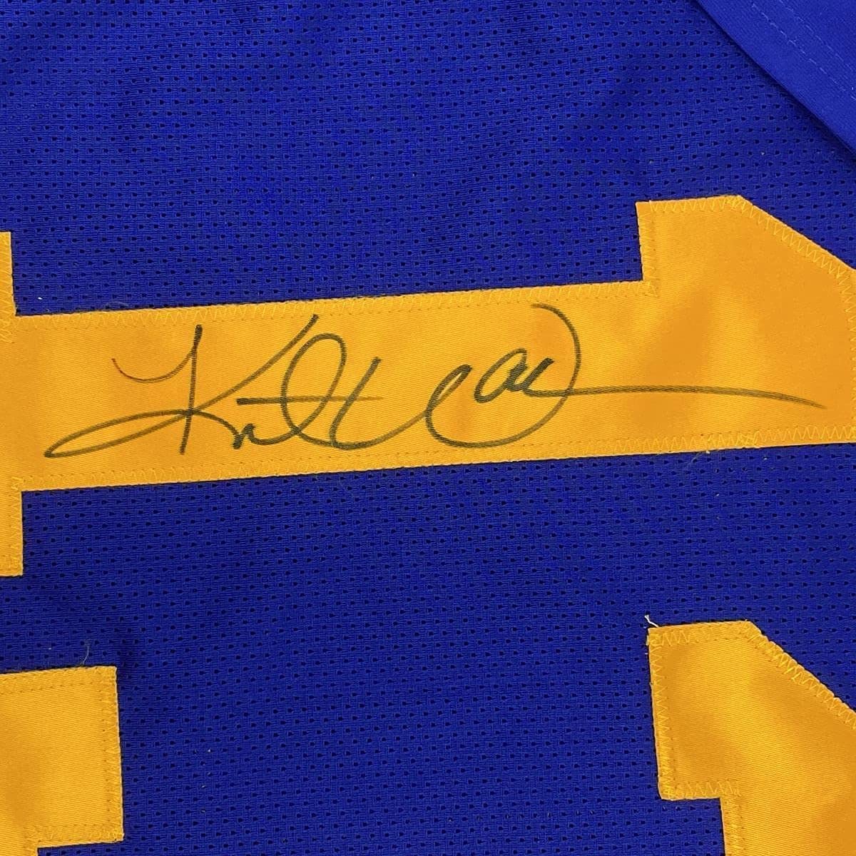 Camiseta de fútbol azul de Kurt Warner St. Louis, enmarcada, autografiada y firmada, 35 x 39, JSA COA