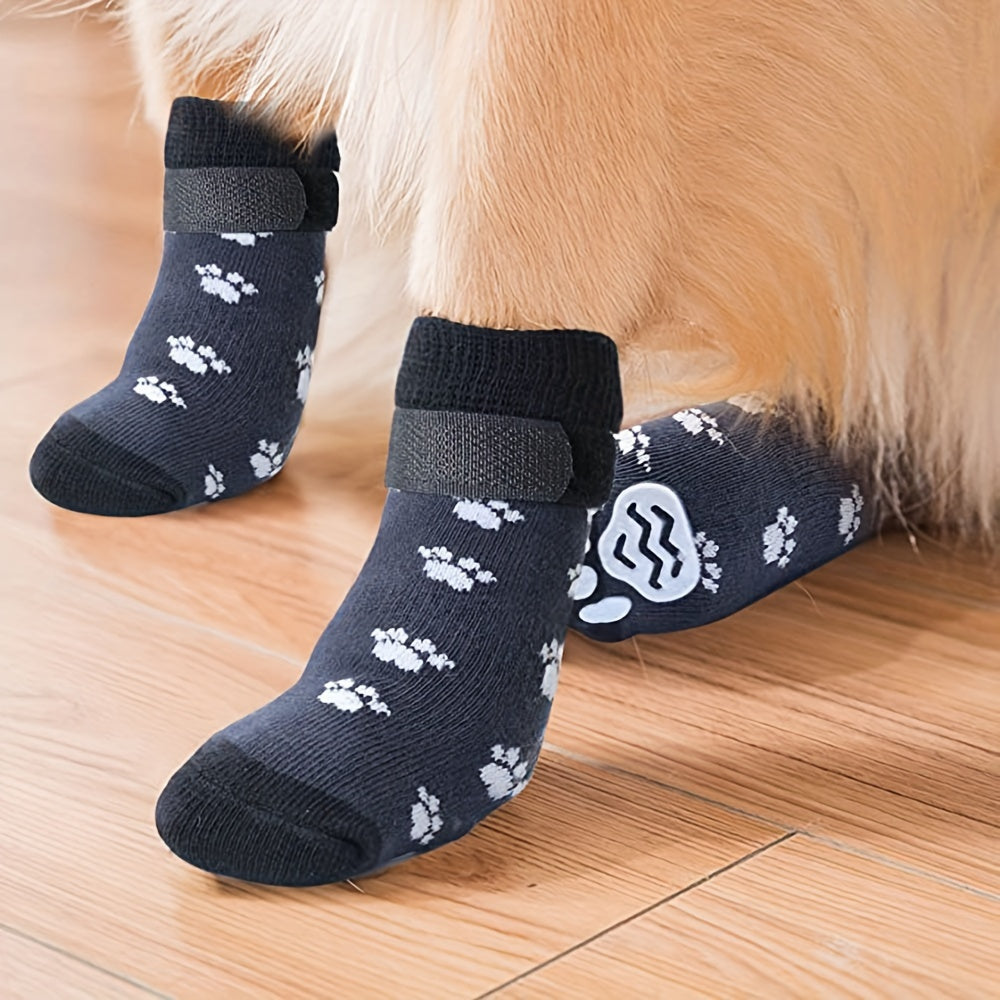 Lot de 4 chaussettes antidérapantes pour chien avec semelles antidérapantes - Chaussures de protection pour animaux de compagnie - Idéales pour les activités à la maison