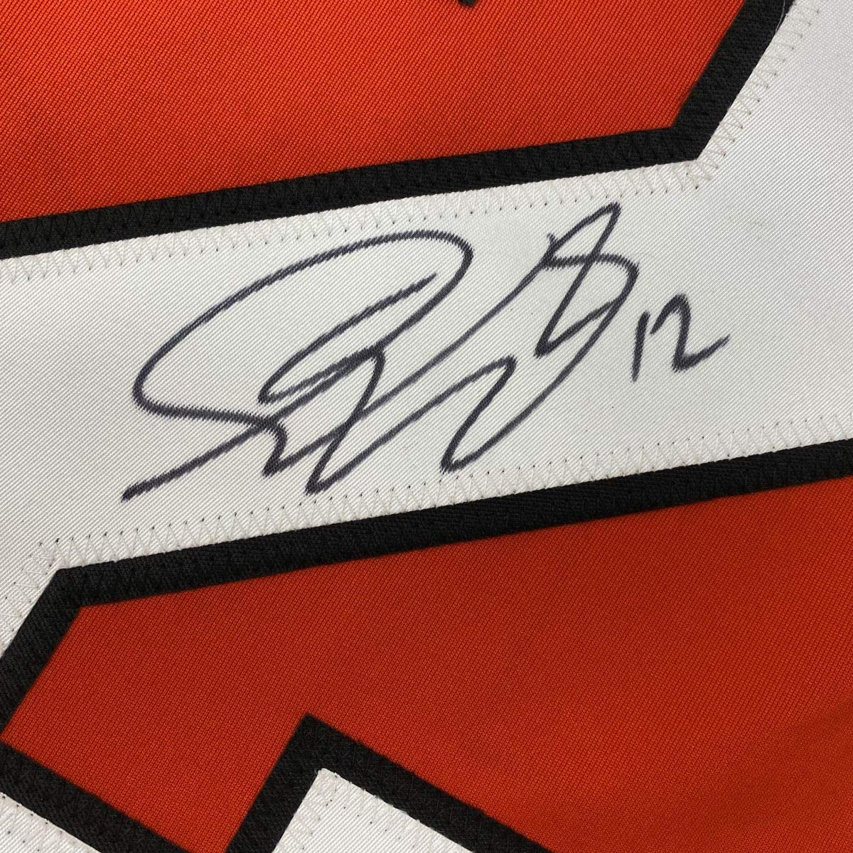 Camiseta de hockey naranja de Filadelfia, enmarcada, autografiada y firmada por Simon Gagne, 35 x 39, JSA COA