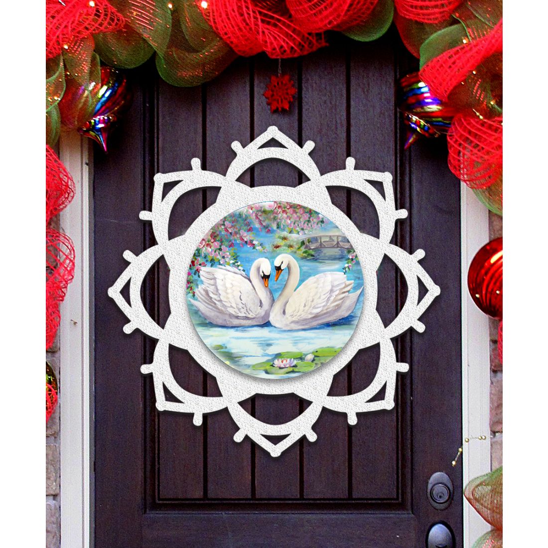 Colgante de puerta con forma de cisnes enamorados y copos de nieve de G. DeBrekht - Decoración infantil Love Family - 8173433H