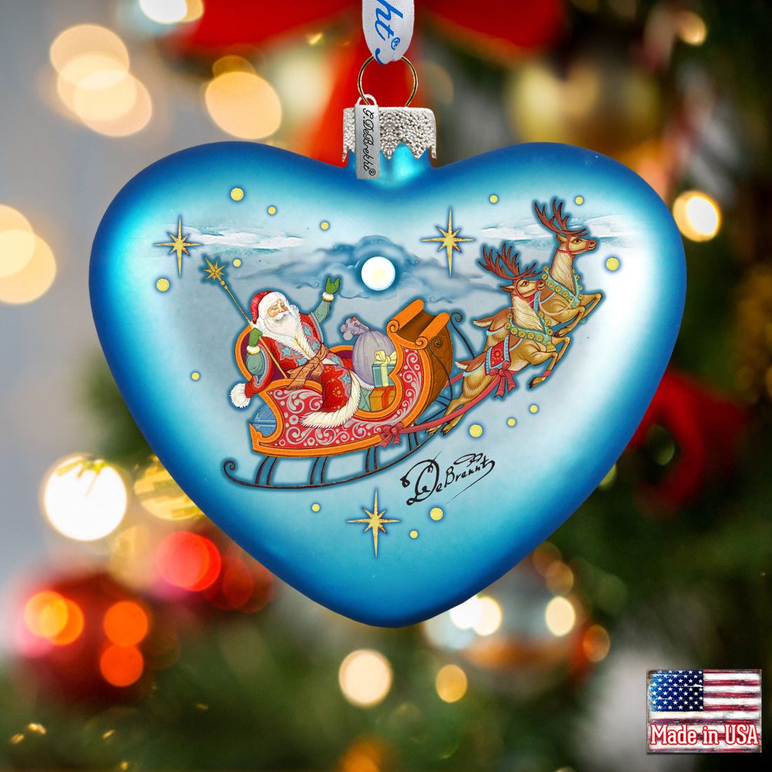 Santa on His Way Glass Ornament by G. DeBrekht - Christmas Santa Snowman Decor - 753-005