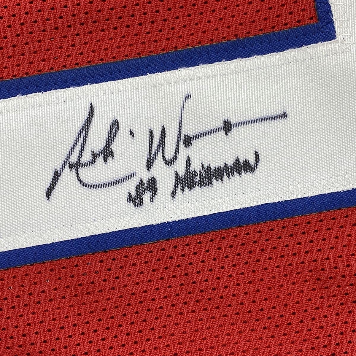 Camiseta de fútbol americano universitario enmarcada, autografiada y firmada por Andre Ware, 35 x 39, 89, Heisman, Houston Red, JSA COA