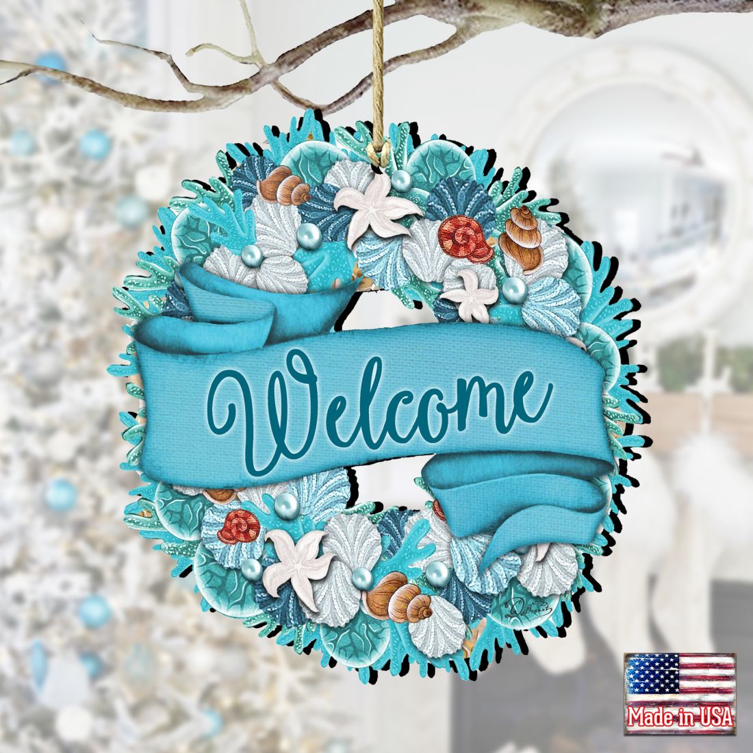 Coastal Wreath Wooden Ornaments by G. DeBrekht - Coastal Holiday Decor - 8185306-2