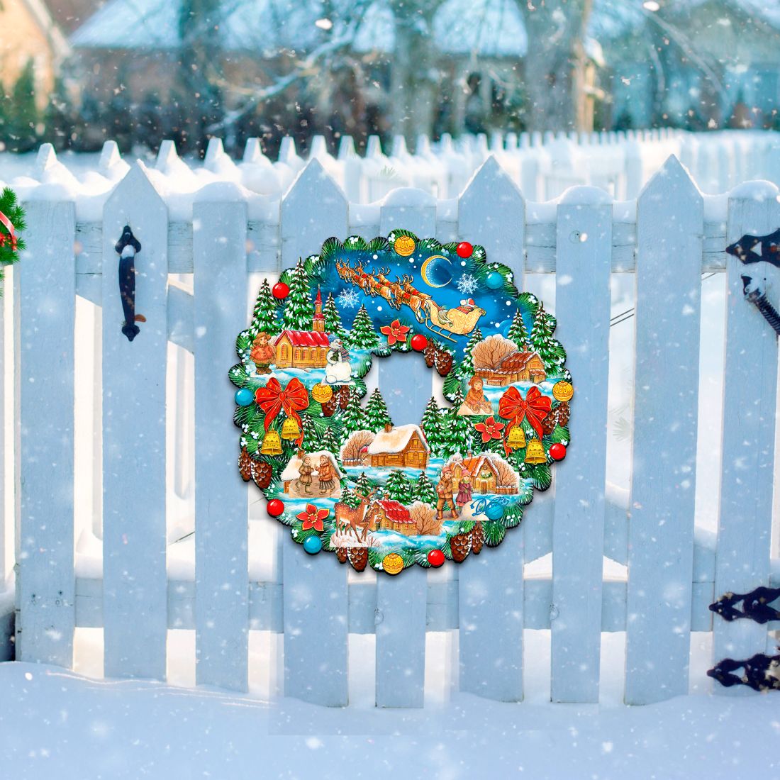 Corona navideña Up Up, decoración para puerta de G. DeBrekht - Decoración navideña de Papá Noel y muñeco de nieve - 8185315H