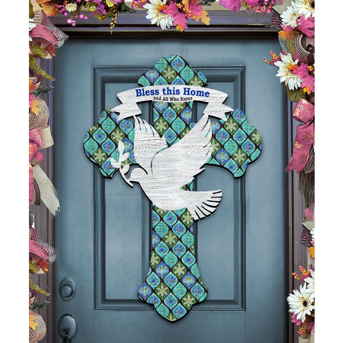 Blessings Cross Easter Door Decor by G. DeBrekht - Easter Spring Decor - 8191163H