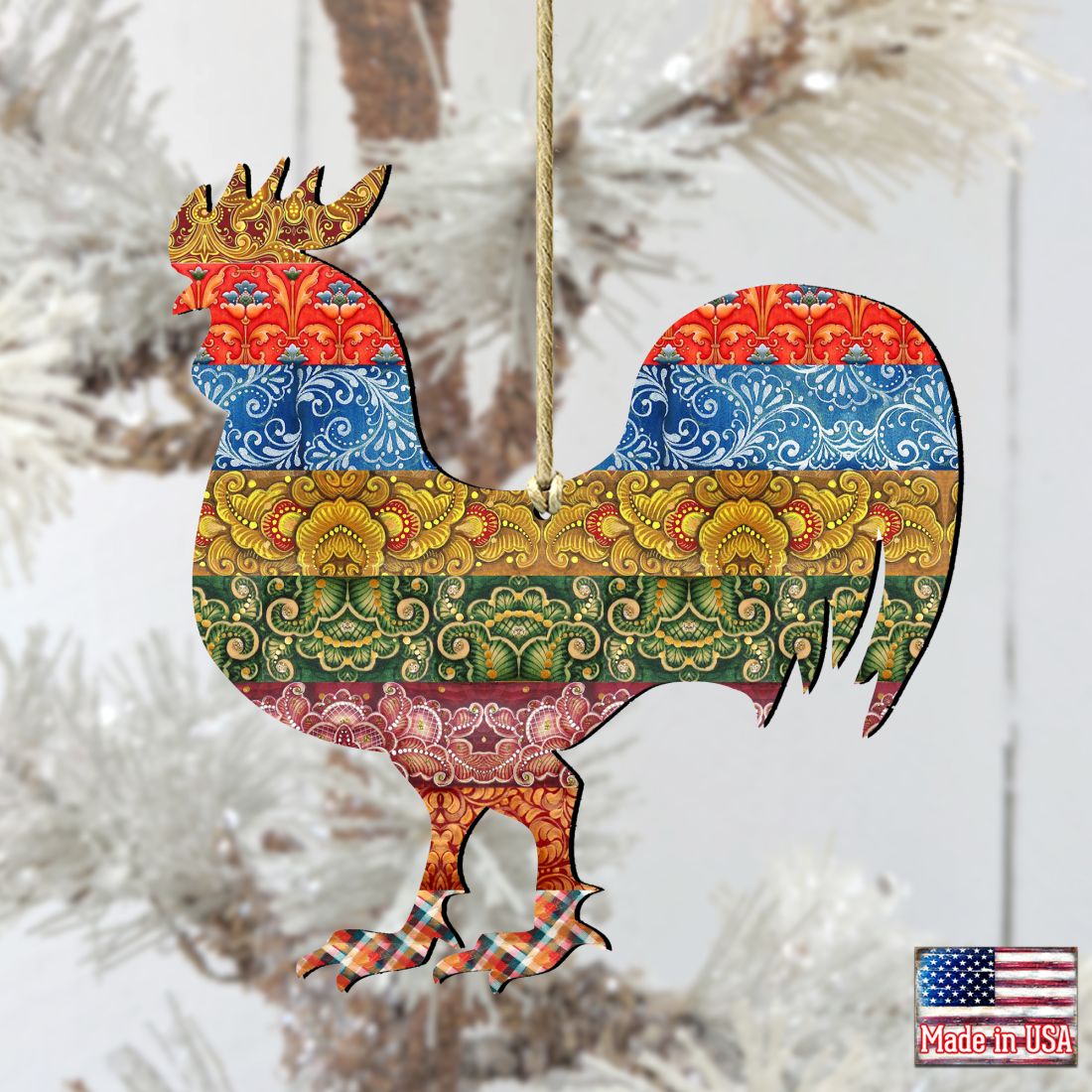 Adornos de madera con diseño de gallo acolchado de G. DeBrekht - Decoración de primavera para Pascua - 8198135