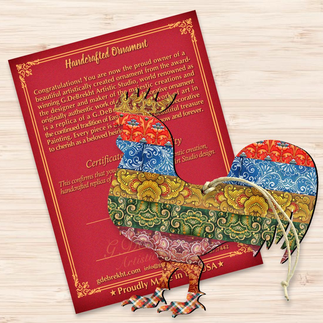 Adornos de madera con diseño de gallo acolchado de G. DeBrekht - Decoración de primavera para Pascua - 8198135