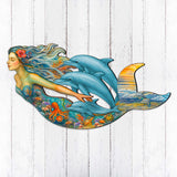 Mermaid & Dolphins Coastal Door Hanger - Handcrafted Ocean Fantasy Art Decor by G. DeBrekht - Coastal Holiday Decor - 81985143H