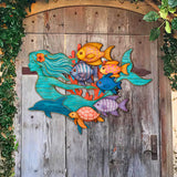 Colgador de puerta costero de sirena tropical - Arte mural costero artesanal de amigos submarinos de G. DeBrekht - Decoración navideña costera - 81985144H