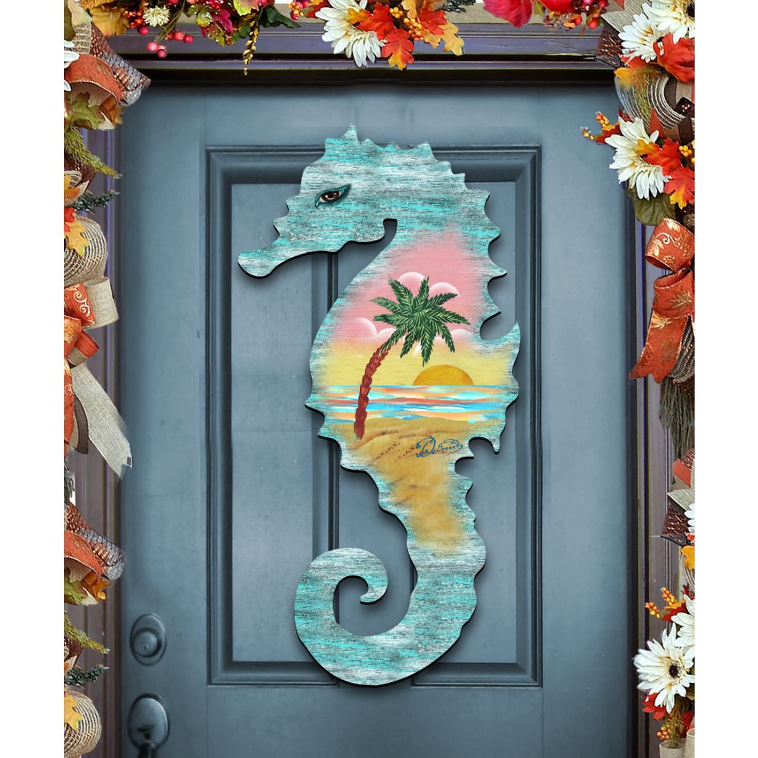 Decoración costera para puerta con caballito de mar de G. DeBrekht - Decoración costera navideña - 8198517H
