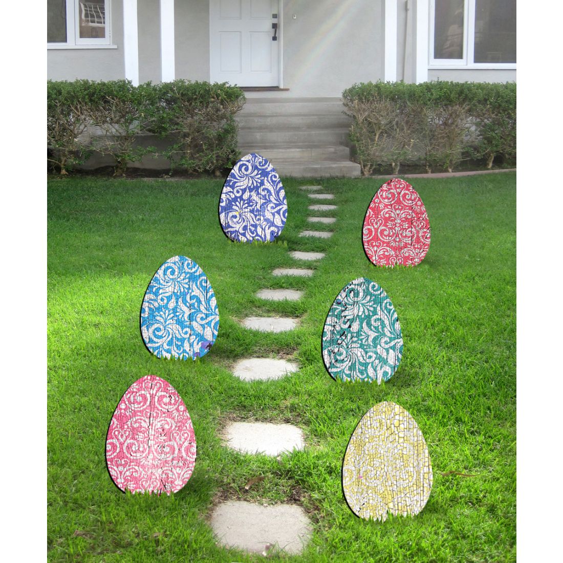 Easter Rainbow Rustic Eggs Outdoor Garden Décor Set of 3 by G. DeBrekht - Easter Spring Décor - 8198712-2M-S6