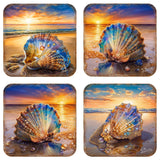 Juego de 4 posavasos de corcho de madera "Atardecer en la playa" de G. Debrekht - Decoración navideña costera - 8199450C-S4