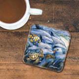 Sea Creatures Wooden Cork Coasters Gift Set of 4 by J. Bergsma - Coastal Décor  - 8199456C-S4