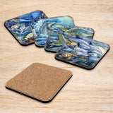Sea Creatures Wooden Cork Coasters Gift Set of 4 by J. Bergsma - Coastal Décor  - 8199456C-S4
