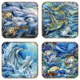 Sea Creatures Wooden Cork Coasters Gift Set of 4 by J. Bergsma - Coastal Décor  - 8199456C-S4