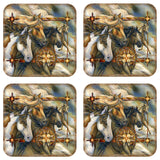 Juego de 4 posavasos de corcho de madera con diseño de caballos salvajes de J. Bergsma - Decoración de vida silvestre - 8199474C-S4