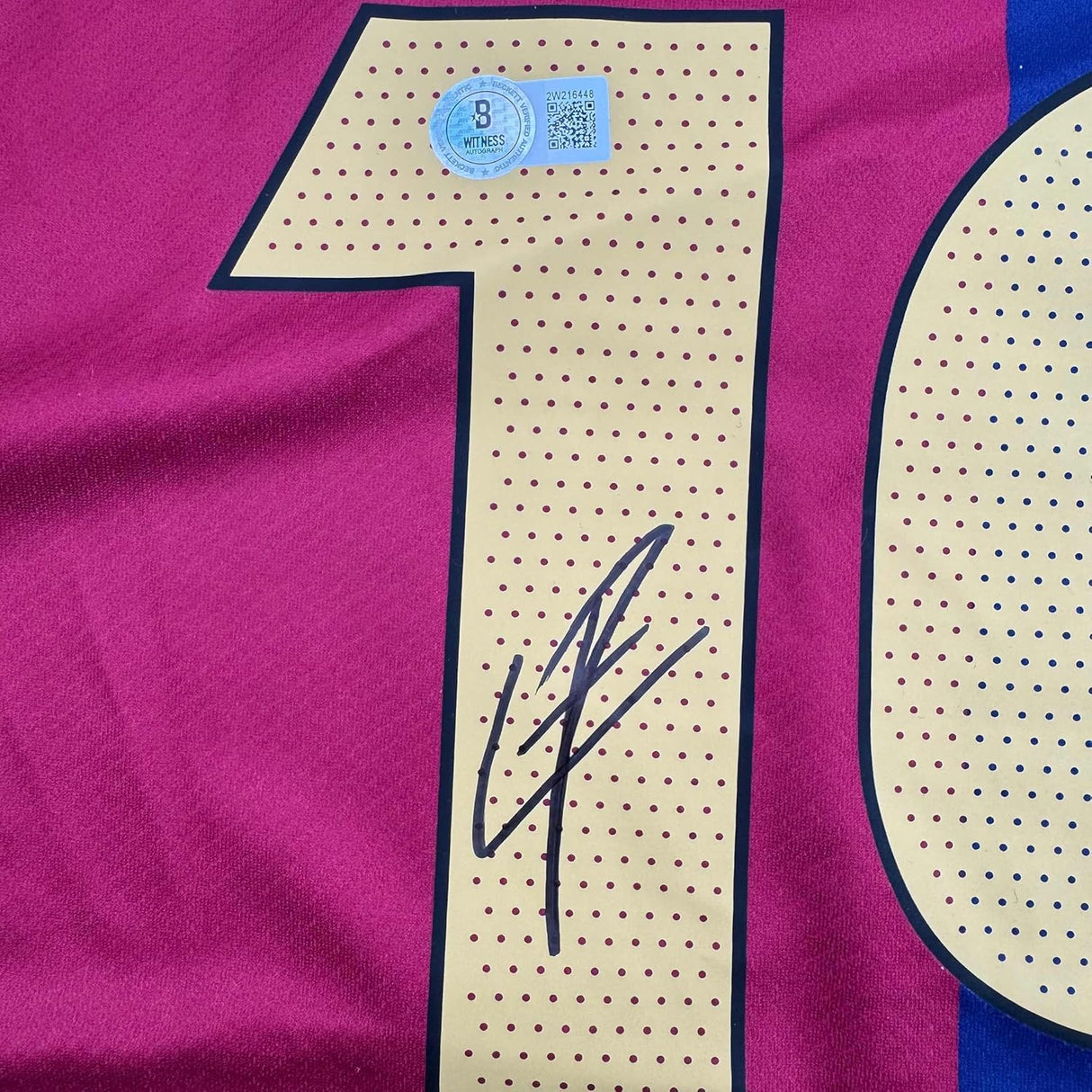 Lámina Yamal enmarcada, autografiada y firmada, 35 x 39, camiseta de fútbol azul del FC Barcelona, ​​Beckett BAS COA