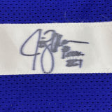 Camiseta de fútbol azul de Seattle de 35 x 39, enmarcada, autografiada y firmada por Jim Zorn (JSA COA)
