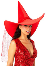 Elegant Red Witch Hat Costume Accessory