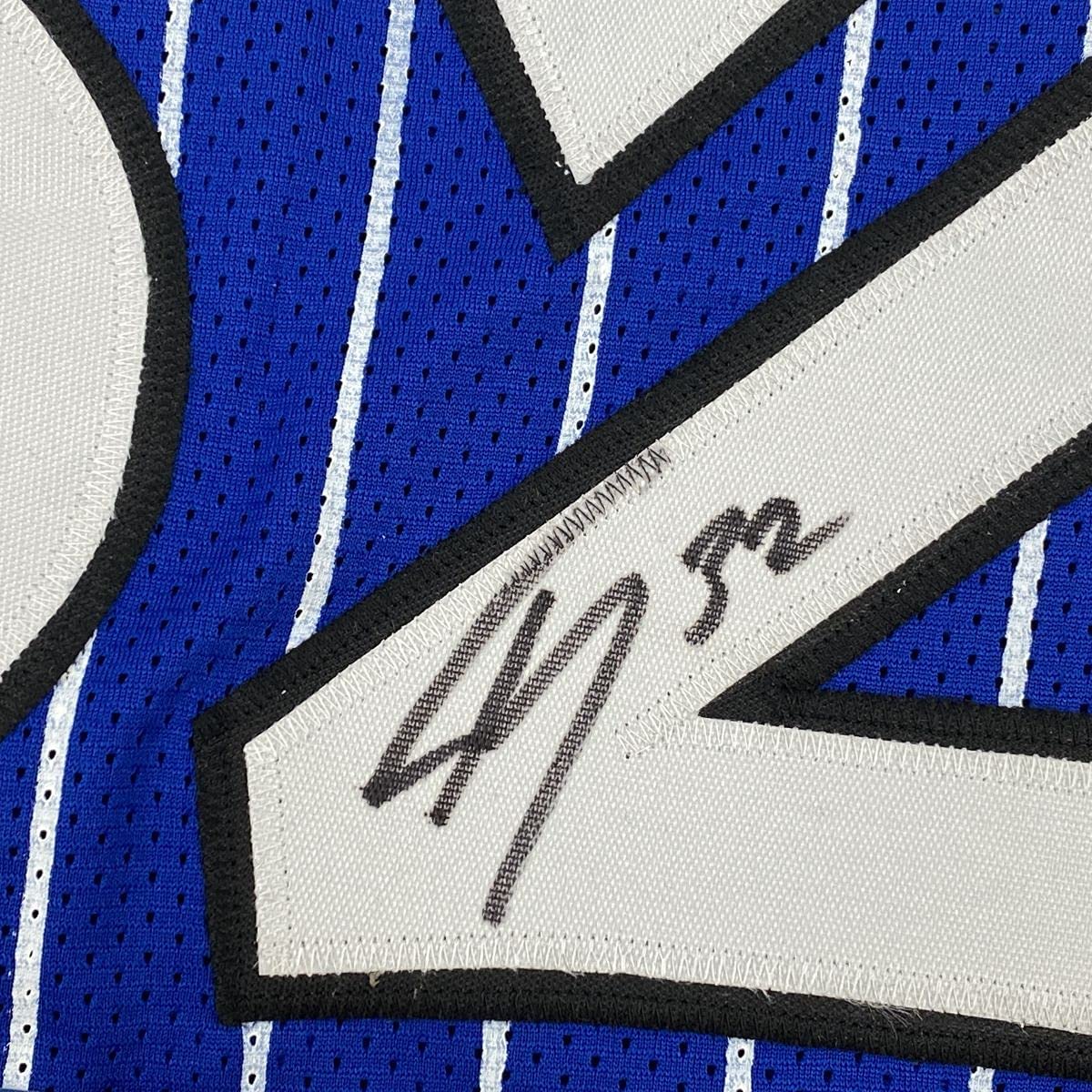 Autographed/Signed Shaquille Shaq O'Neal Orlando Blue Pinstripe Basketball Jersey Beckett BAS COA