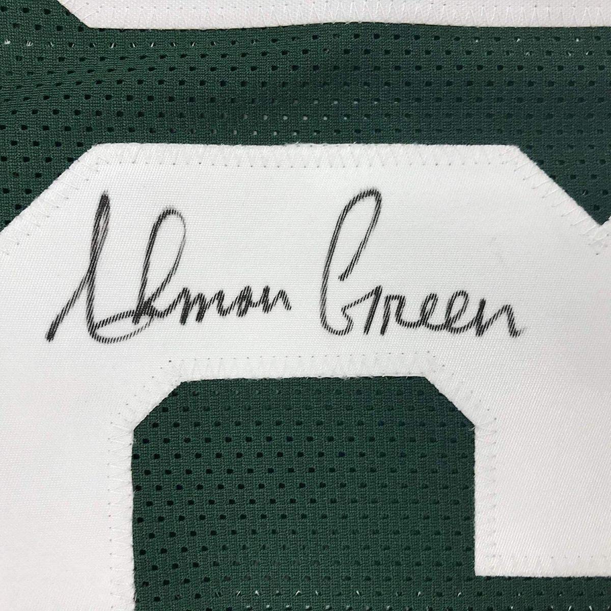 Framed Autographed/Signed Ahman Green 35x39 Green Bay Packers Green Football Jersey JSA COA