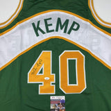 Camiseta de baloncesto verde de Seattle autografiada y firmada por Shawn Kemp (JSA COA)